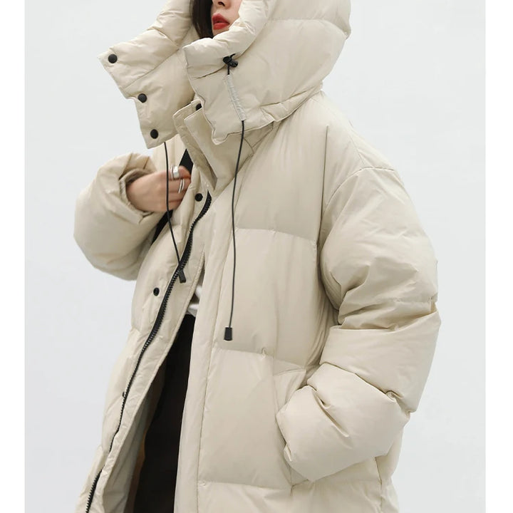 CHIC VEN Women's Down Coats Korean Loose Hooded Thick Warm Long Down Jacket Winter Coat for Women Female Parkas Outerwears 2024