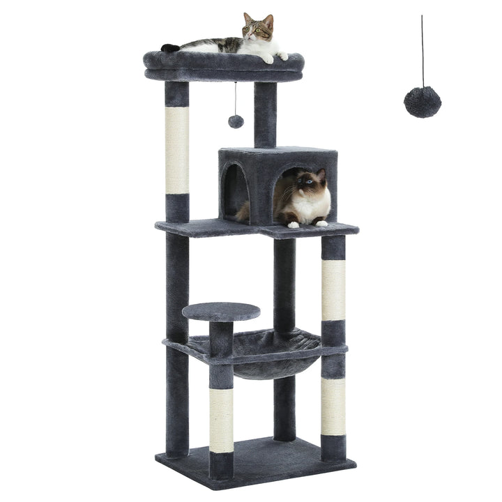 H106CM Cat Tree Tower for Indoor with Self Groomer Sisal Scratching Post Large Condo Perch Stable for Kitten Spacious Hummocks