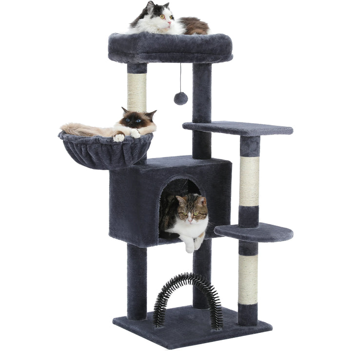 H106CM Cat Tree Tower for Indoor with Self Groomer Sisal Scratching Post Large Condo Perch Stable for Kitten Spacious Hummocks