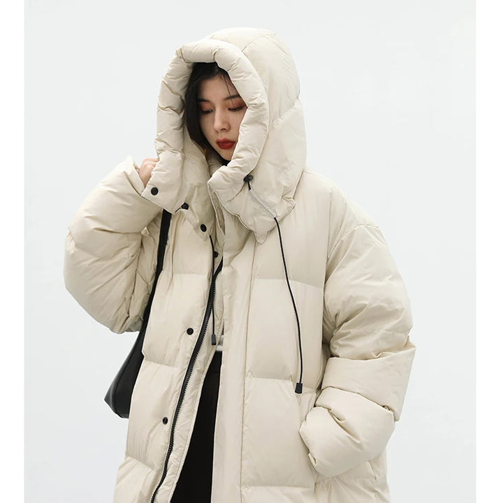 CHIC VEN Women's Down Coats Korean Loose Hooded Thick Warm Long Down Jacket Winter Coat for Women Female Parkas Outerwears 2024