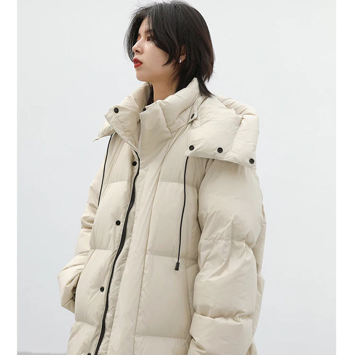 CHIC VEN Women's Down Coats Korean Loose Hooded Thick Warm Long Down Jacket Winter Coat for Women Female Parkas Outerwears 2024