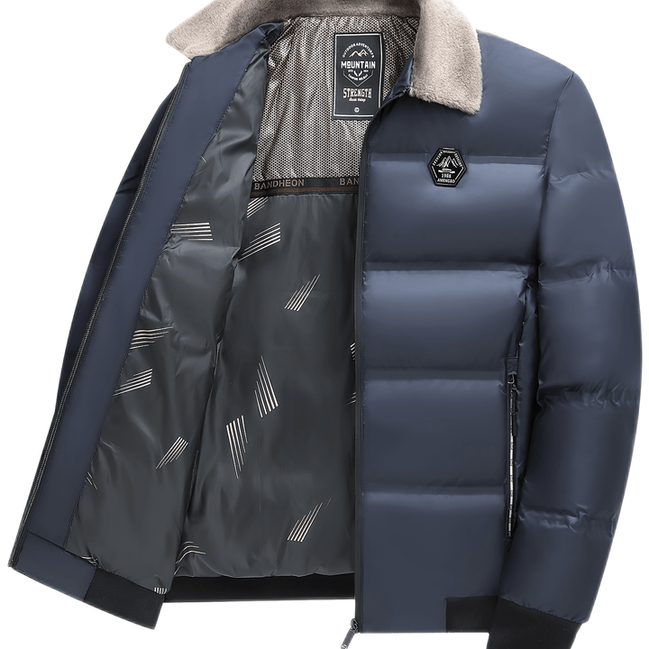 Men's Winter Warm Jacket - Casual Business Style with Zipper Pockets, Short Lapel Design, Polyester - Sizes S to 3XL