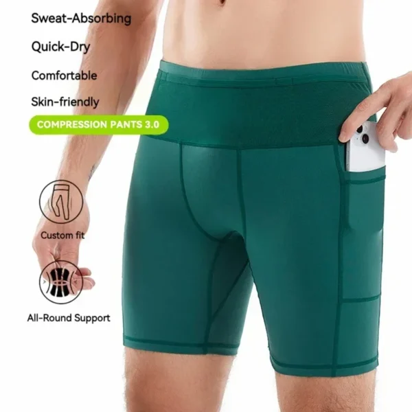 (Mul-Pockets Compression Shorts 3.0)Men Marathon Running Shorts Quick Dry Exercise Training Jogging Cycling Fitness Tight Shorts - Image 3